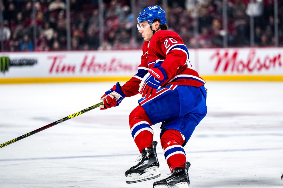 Juraj Slafkovský počas zápasu Montreal - New Jersey.