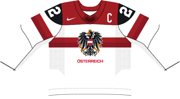 Rakúsko na MS v hokeji 2025 - dresy doma.