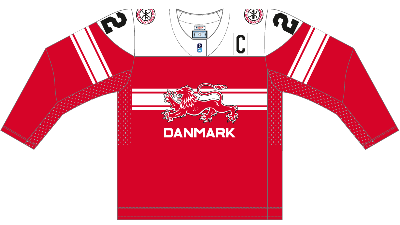 Dánsko na MS v hokeji 2025 - dresy vonku.