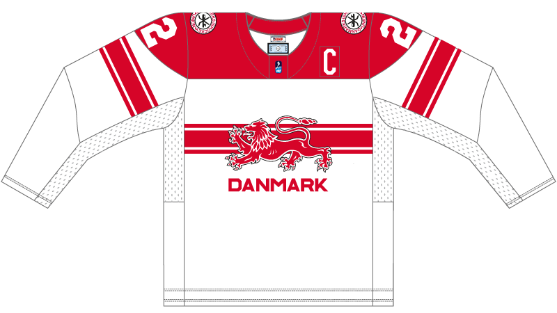Dánsko na MS v hokeji 2025 - dresy doma.