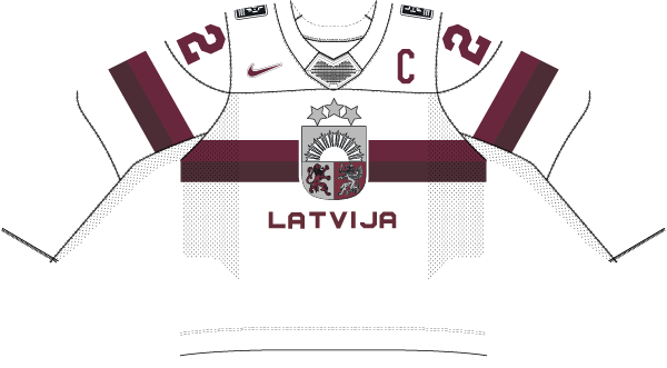 Lotyšsko na MS v hokeji 2025 - dresy doma.