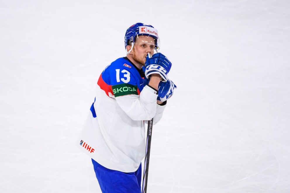 Michal Krištof počas MS v hokeji 2025. 