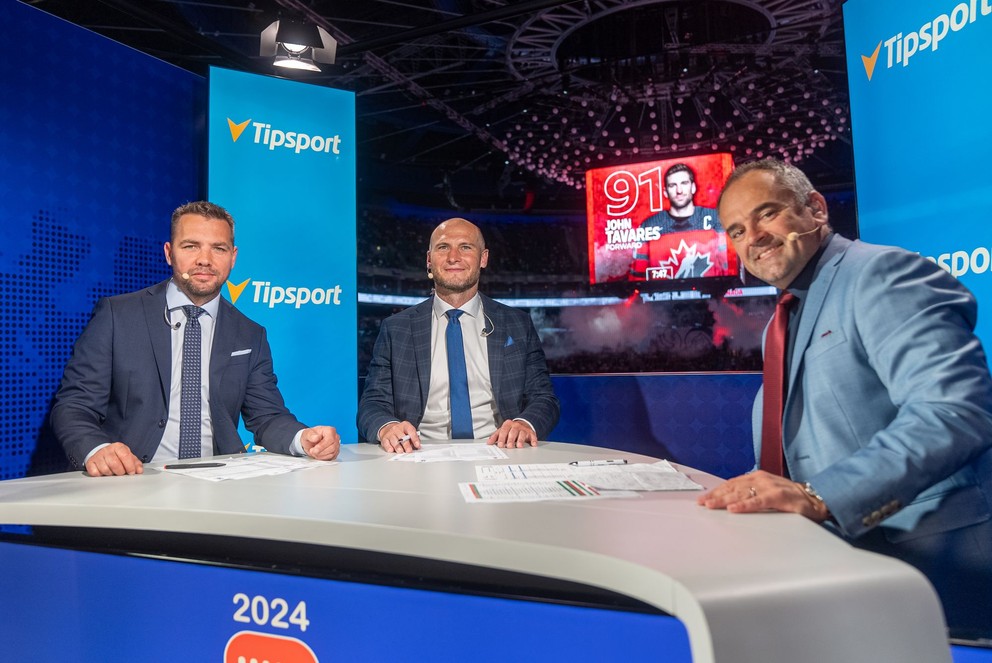 Štúdio JOJ Šport počas MS v hokeji 2024 v Ostrave. 
