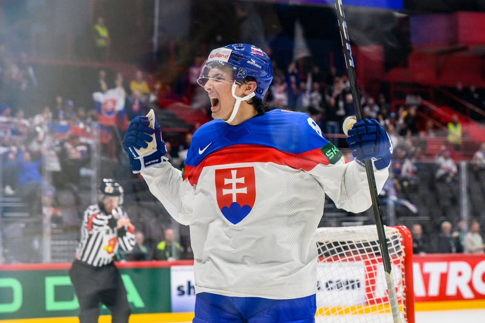 Martin Chromiak v zápase Slovensko - Rakúsko na MS v hokeji 2025.