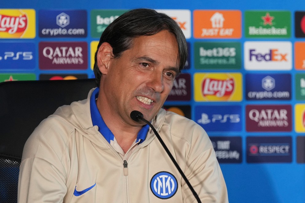 Tréner Simone Inzaghi na tlačovej konferencii pred finále Ligy majstrov.