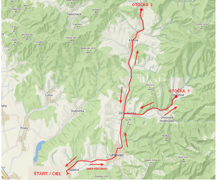 Trasa časovky mužov elite a U23 na MSR a ČR v cestnej cyklistike 2025.