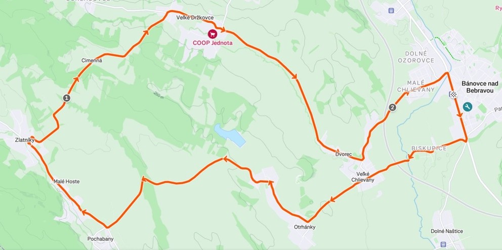 Trasa veľkého okruhu na MSR a ČR v cestnej cyklistike 2025.