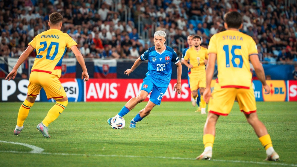 Tomáš Rigo v zápase Slovensko - Rumunsko na EURO U21 v Bratislave.
