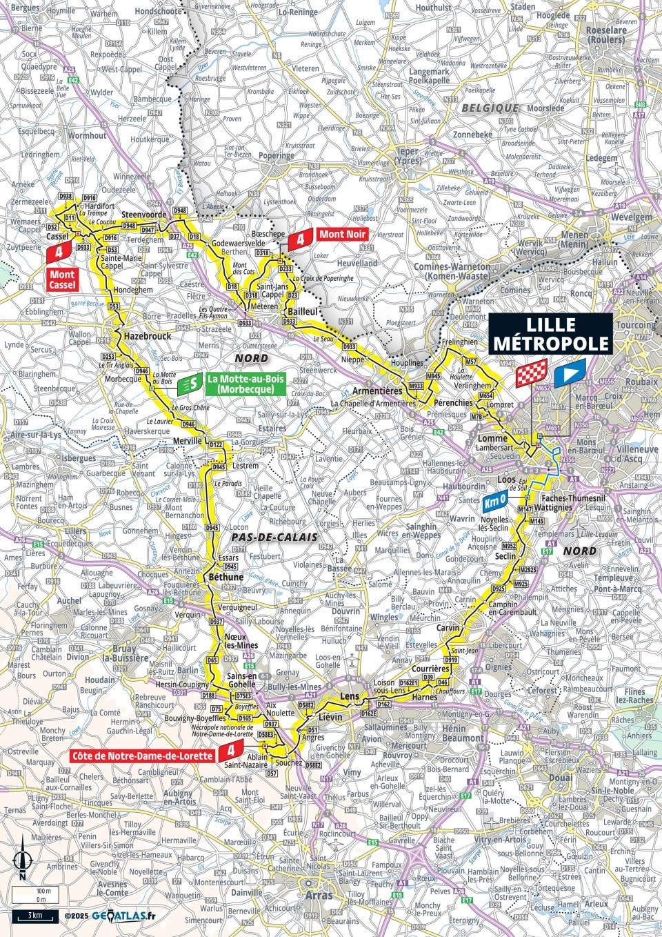 Mapa: 1. etapa na Tour de France 2025.