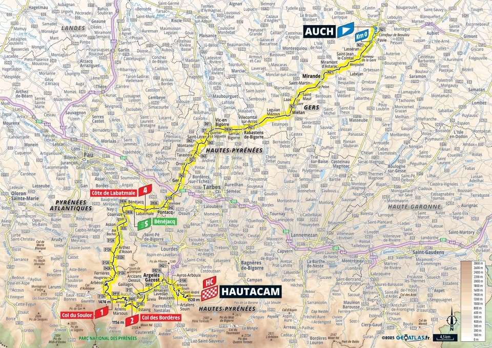 Mapa: 12. etapa na Tour de France 2025.