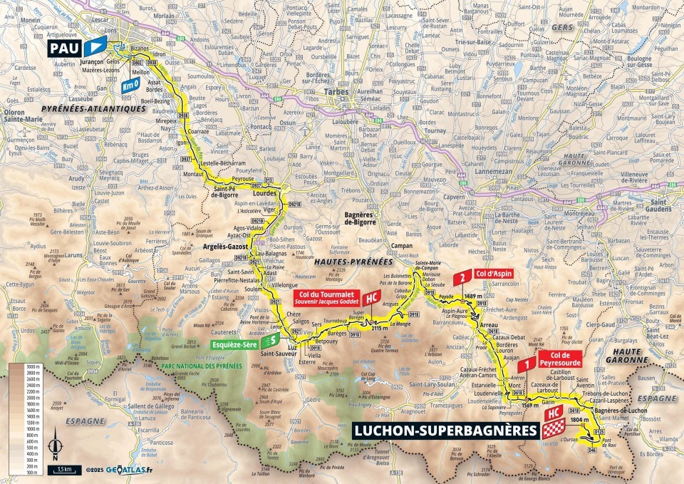 Mapa: 14. etapa na Tour de France 2025.