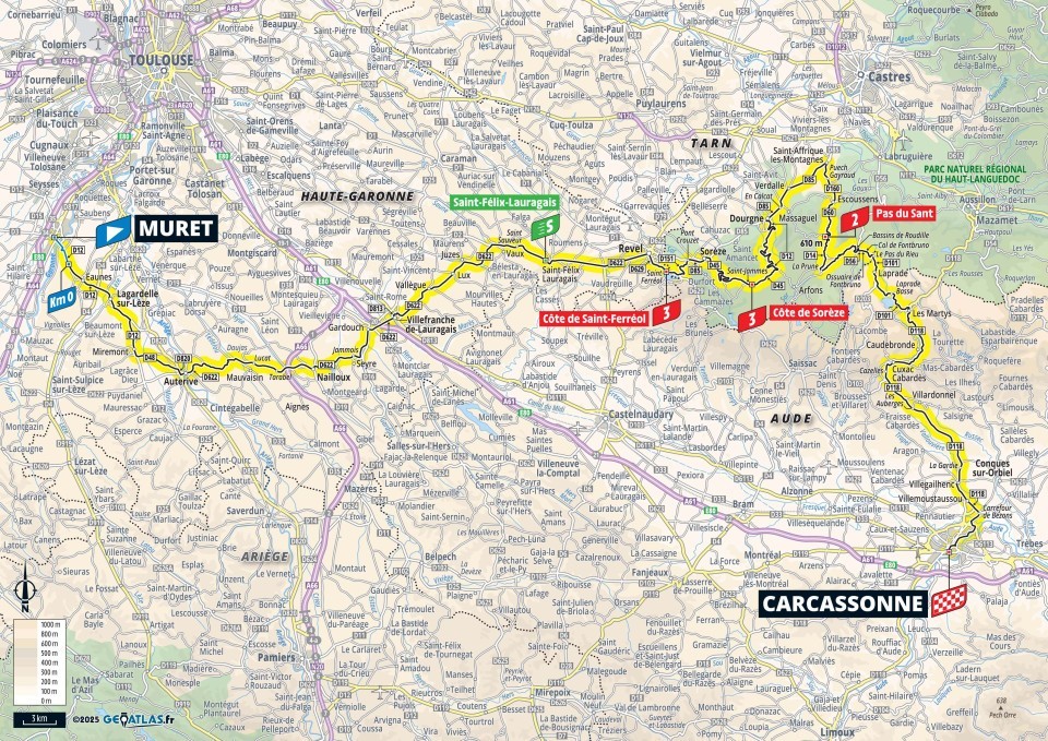 Mapa: 15. etapa na Tour de France 2025.
