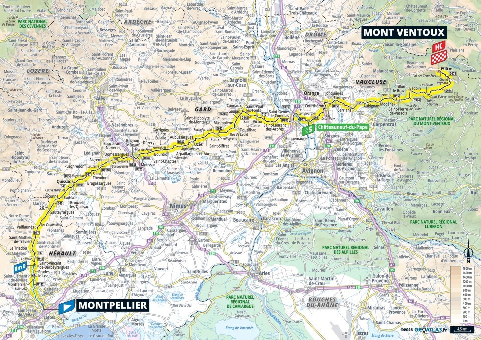 Mapa: 16. etapa na Tour de France 2025.