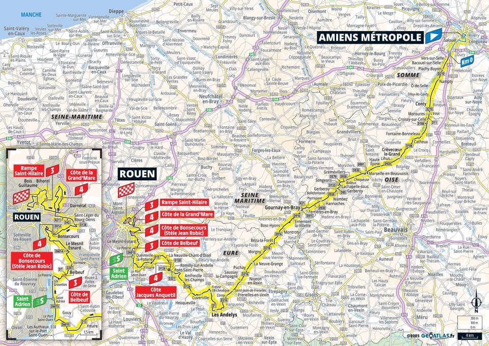 Mapa: 4. etapa na Tour de France 2025.