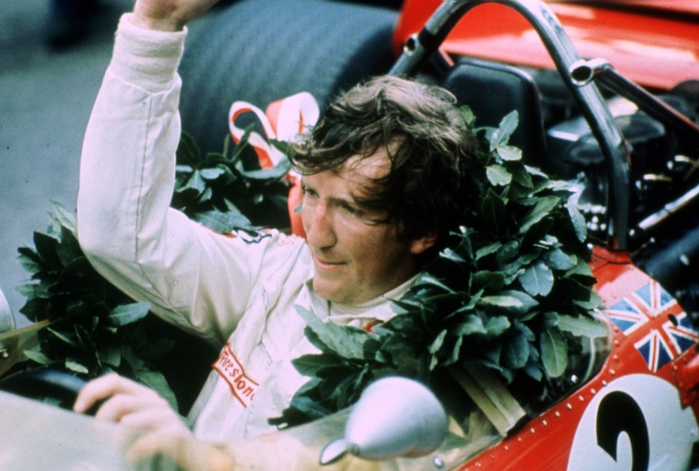 Rakúsky pilot formuly 1 Jochen Rindt po víťazstve na Veľkej cene Monaka 1970. 
