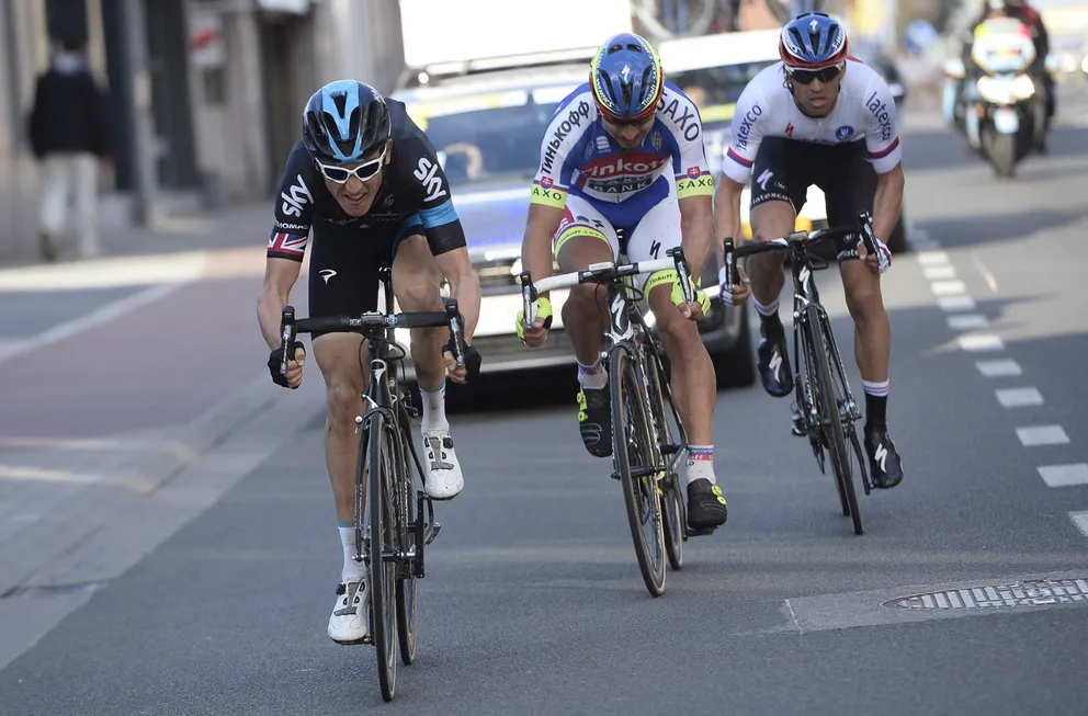 Geraint Thomas, Peter Sagan and Zdeněk Stybar during the classic E3 Harelbeke 2015