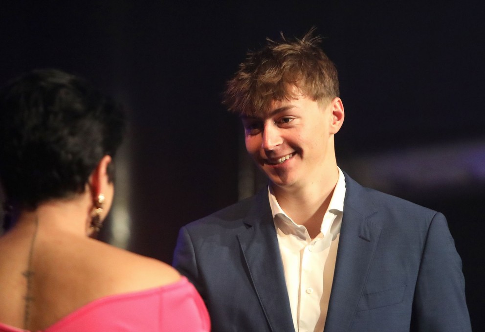 Vojenské športové centrum DUKLA ocenila v Banskej Bystrici najlepších športovcov rezortu Ministerstva obrany za rok 2025. Na snímke najlepší mládežník sezóny biatlonista Jakub Borguľa.