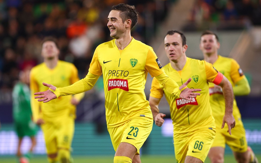 Michal Faško sa raduje z gólu v zápase FC Tatran Prešov - MŠK Žilina.