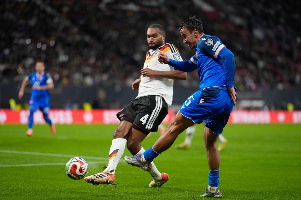 Dávid Strelec v zápase proti Nemecku.