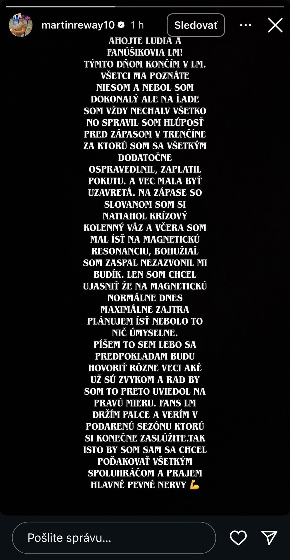 Vyjadrenie Martina Réwaya na Instagrame. 