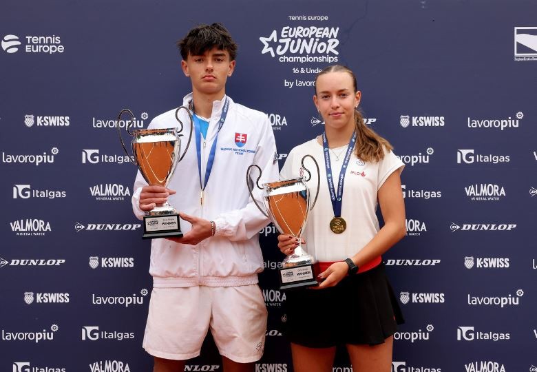 Leon Sloboda (vľavo) s trofejou pre víťaza ME hráčov do 16 rokov. 