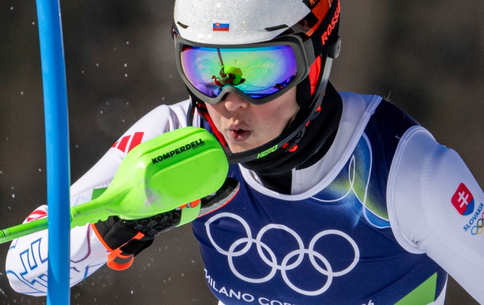 Slovenská lyžiarka Petra Vlhová počas 1. kola slalomu na ZOH 2026.