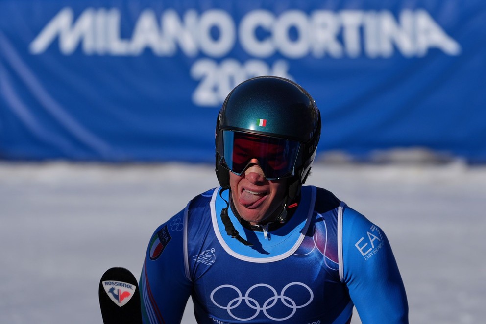 Giovanni Franzoni oslavuje na ZOH 2026.