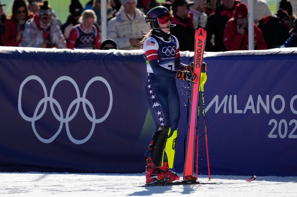 Mikaela Shiffrinová po prvom kole slalomu na ZOH 2026.