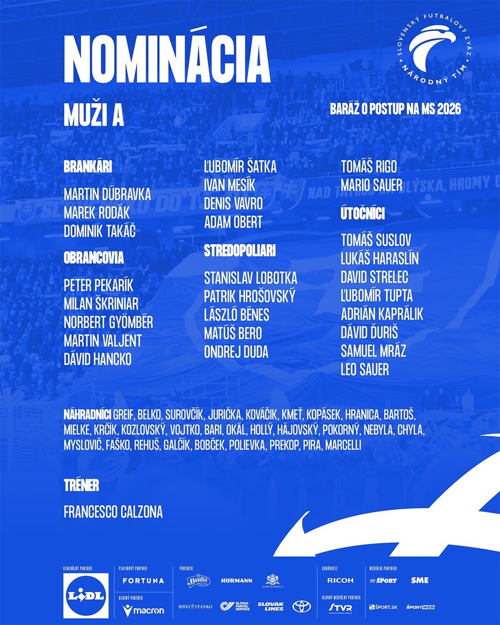 Nominácia Slovenska na baráž o MS vo futbale 2026. 