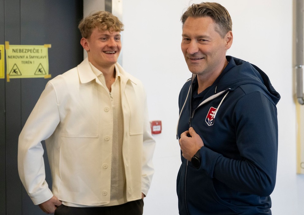 Adam Sýkora a reprezentačný tréner Vladimír Országh.