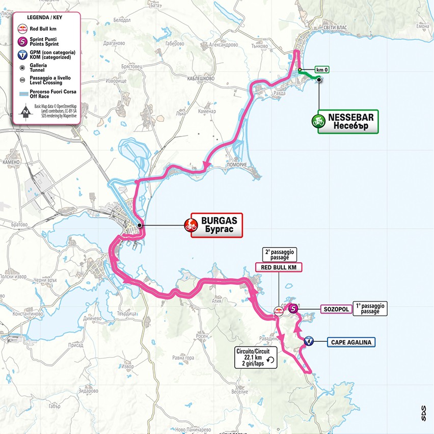 Mapa: 1. etapa na Giro d'Italia 2026.