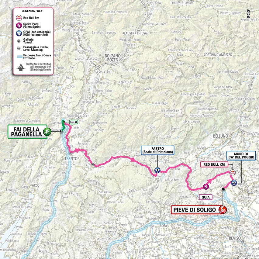 Mapa: 18. etapa na Giro d'Italia 2026.