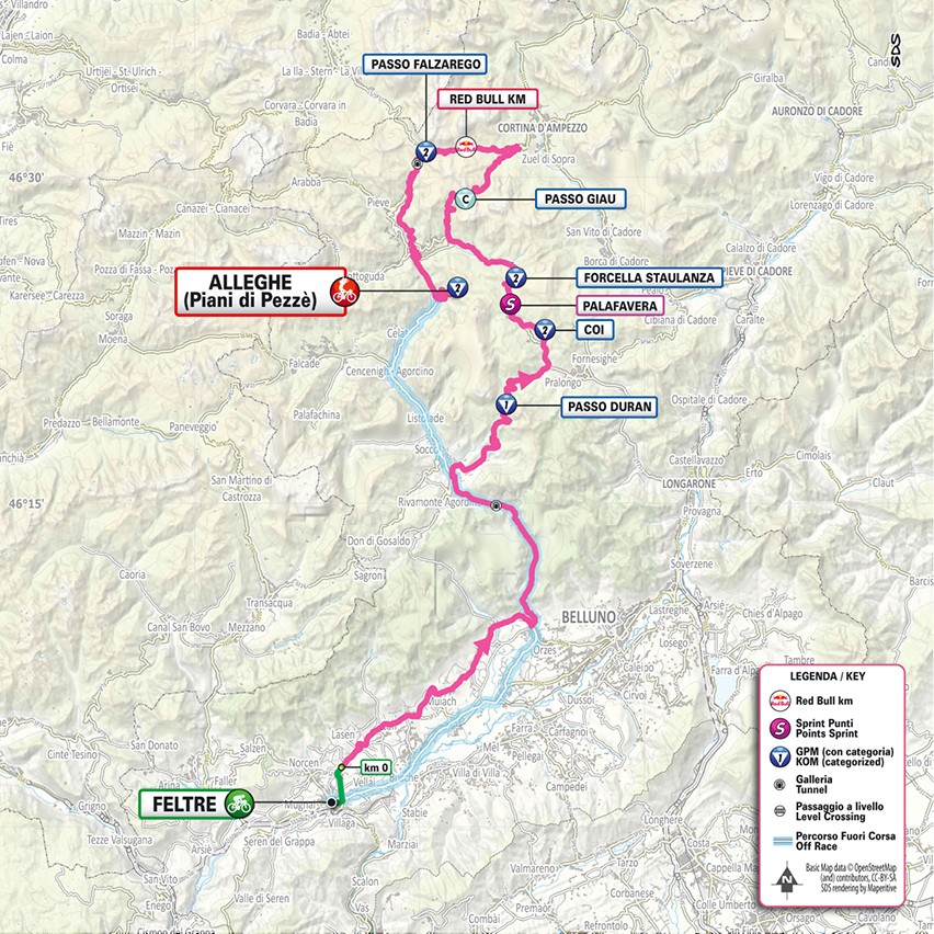Mapa: 19. etapa na Giro d'Italia 2026.