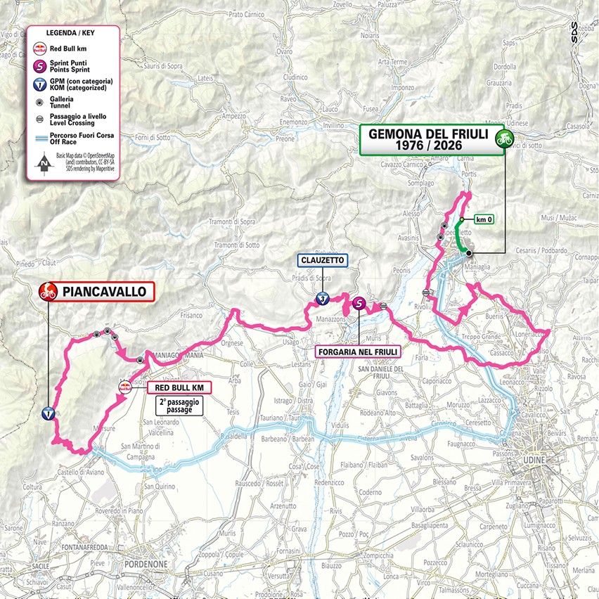 Mapa: 20. etapa na Giro d'Italia 2026.