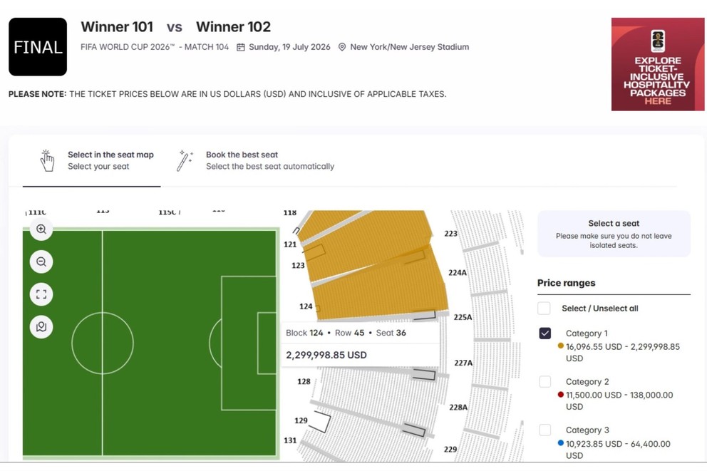 Záber z portálu na predaj lístkov z druhej ruky na MS vo futbale 2026. 