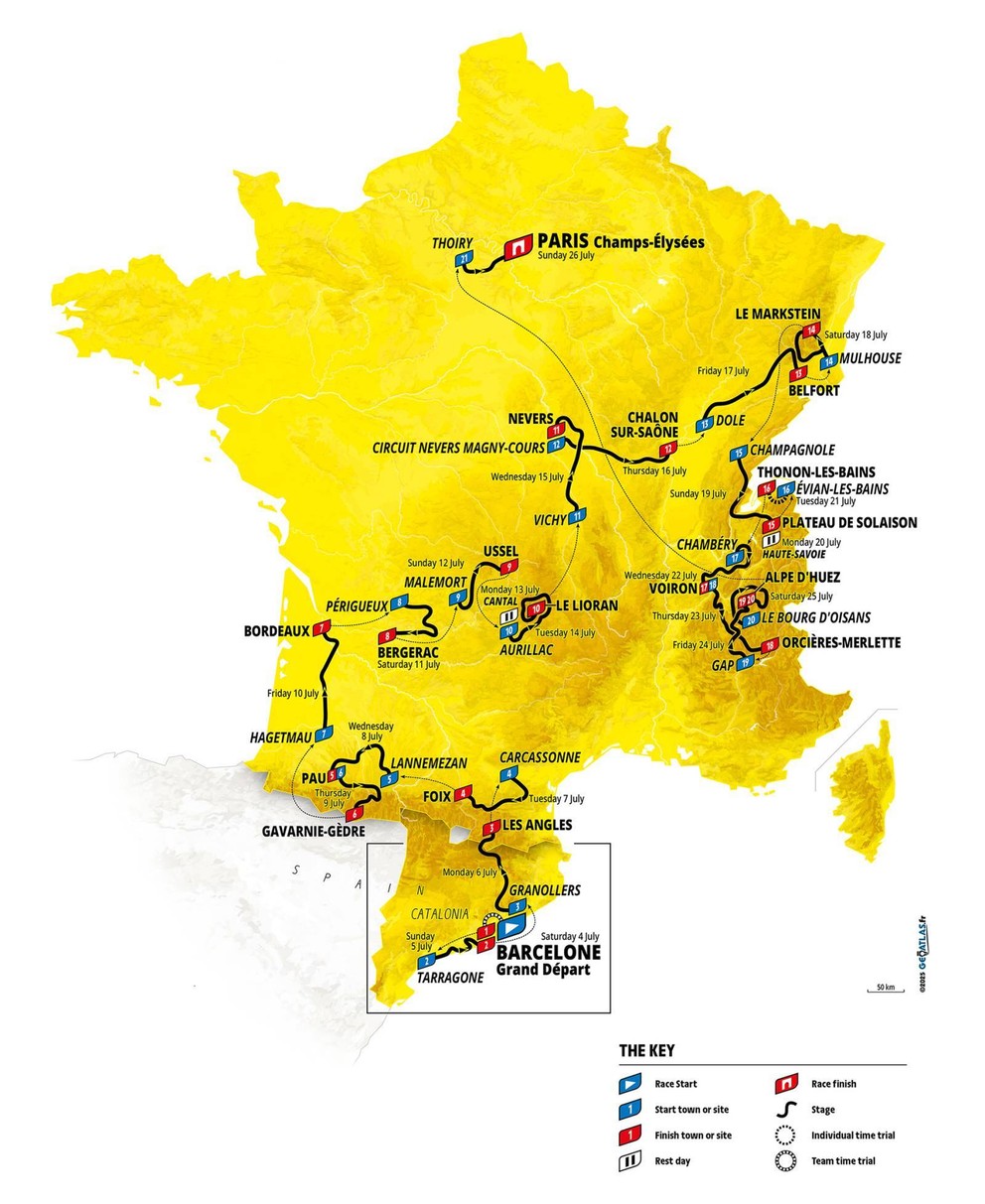 Mapa Tour de France 2026.