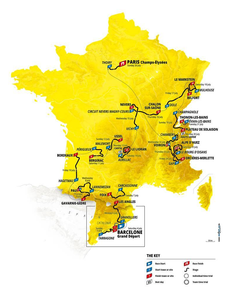 Mapa Tour de France 2026.