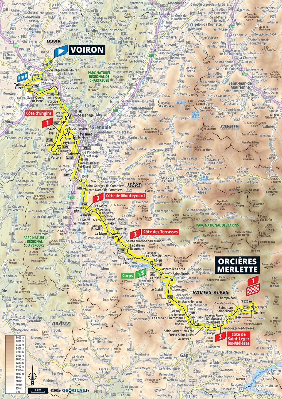 Mapa: 18. etapa na Tour de France 2026.
