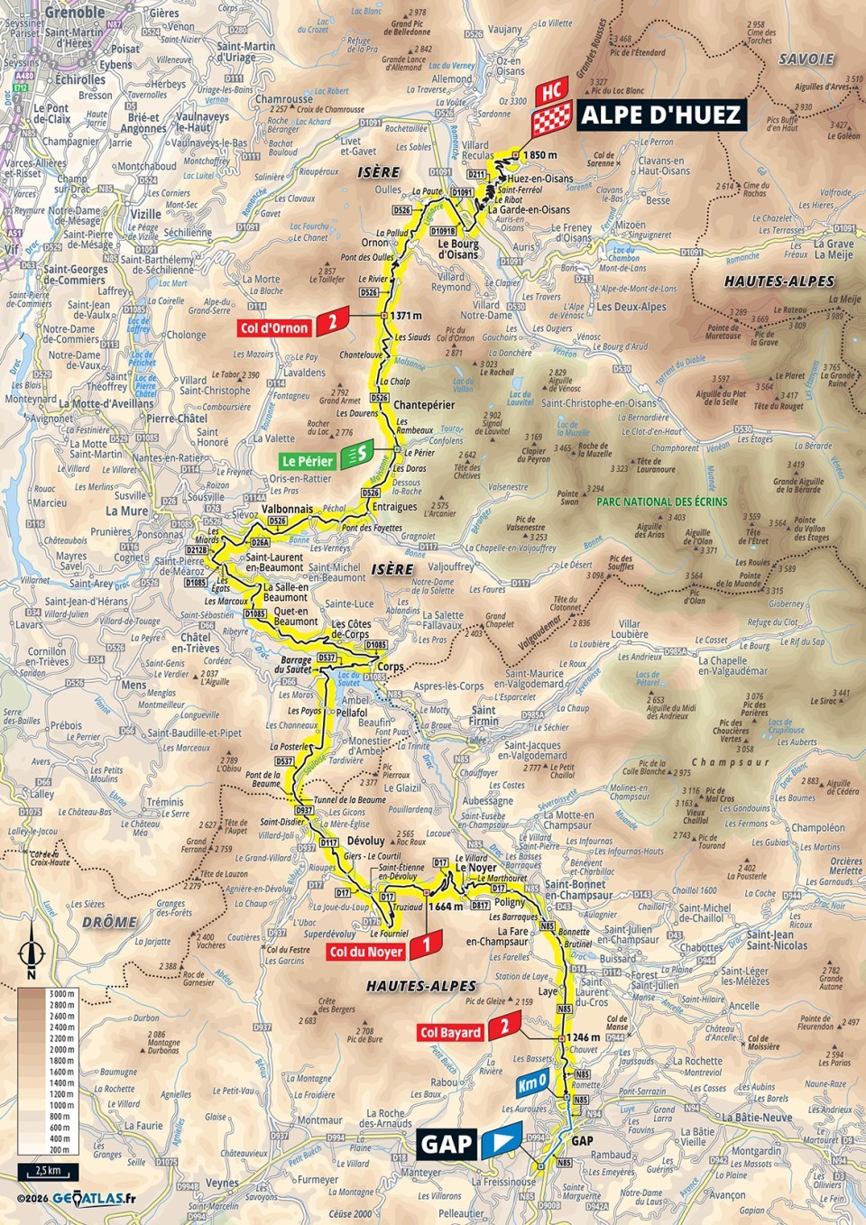 Mapa: 19. etapa na Tour de France 2026.