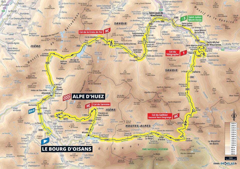 Mapa: 20. etapa na Tour de France 2026.