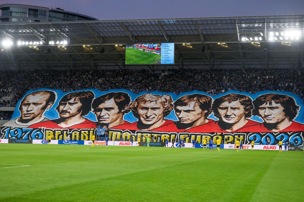 Na snímke choreo počas odvety 3. predkola Ligy majstrov vo futbale ŠK Slovan Bratislava – Mjällby. 