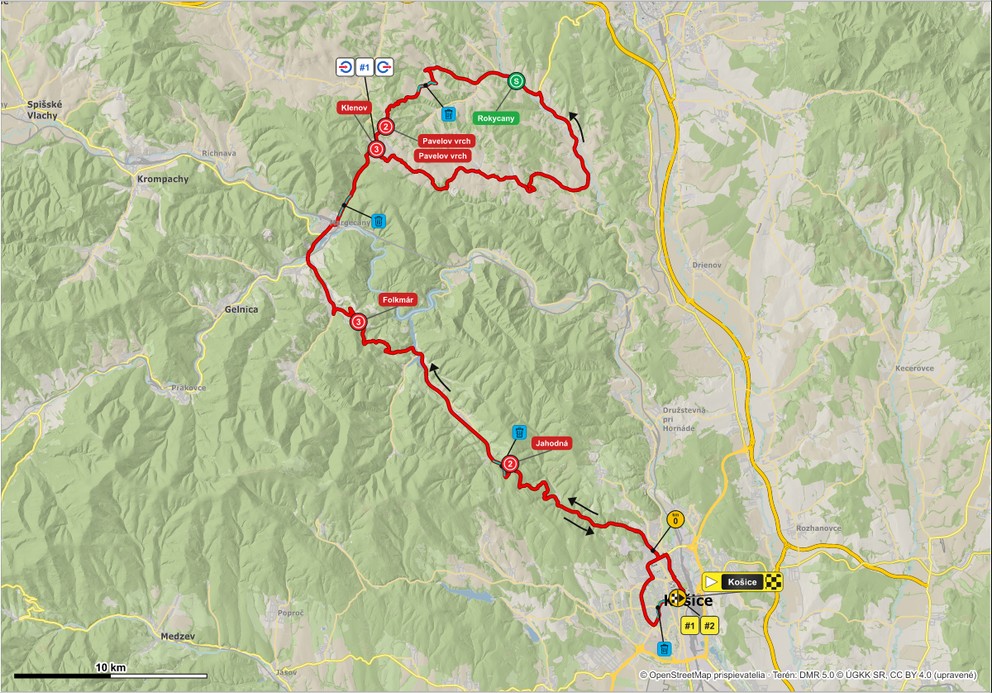 Mapa 1. etapy cyklistických pretekov Okolo Slovenska 2026.