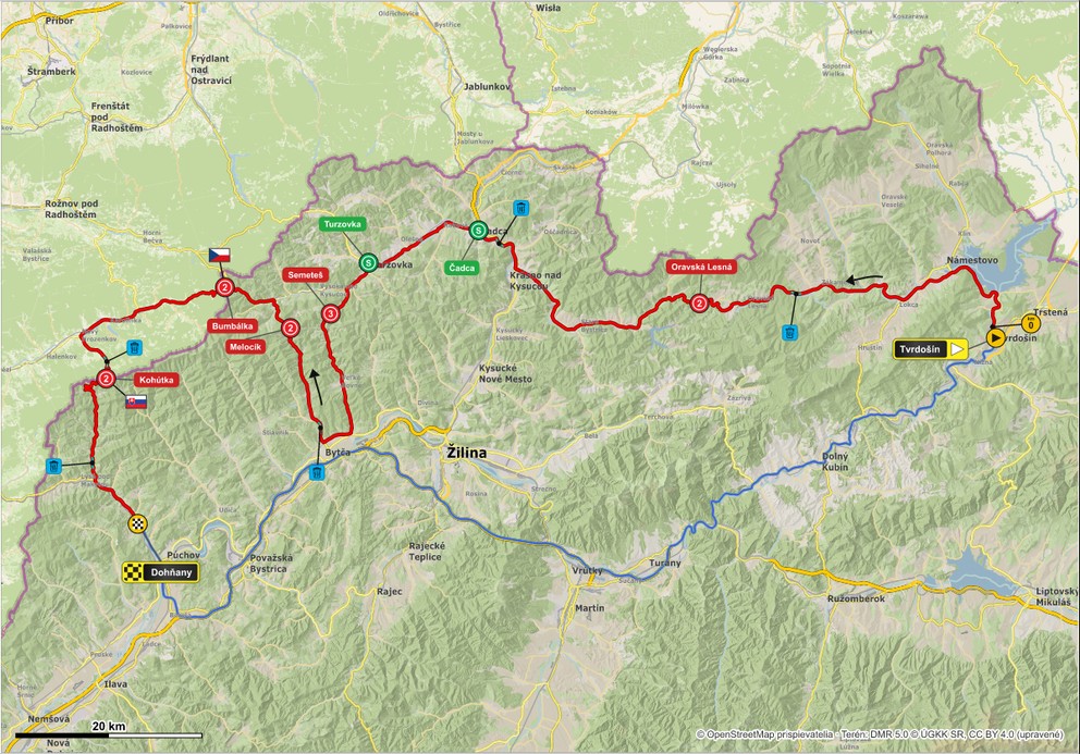 Mapa 3. etapy cyklistických pretekov Okolo Slovenska 2026.