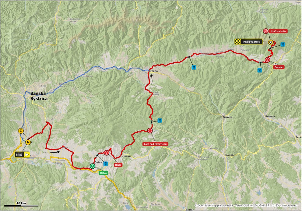 Mapa 5. etapy cyklistických pretekov Okolo Slovenska 2026.
