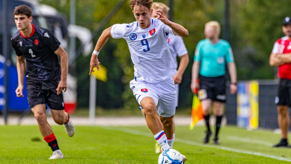 V nominácii reprezentácie do 19 nechýba ani Michal Pekelský, na fotografii v zápase Slovensko 19 – Gruzínsko 19 v Dunajskej Strede (8.9.2024)