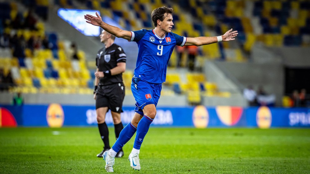 Roman Čerepkai po strelení gólu na 2:1 v prípravnom zápase Slovensko 21 – Wales 21 v Dunajskej Strede (15.10.2024)