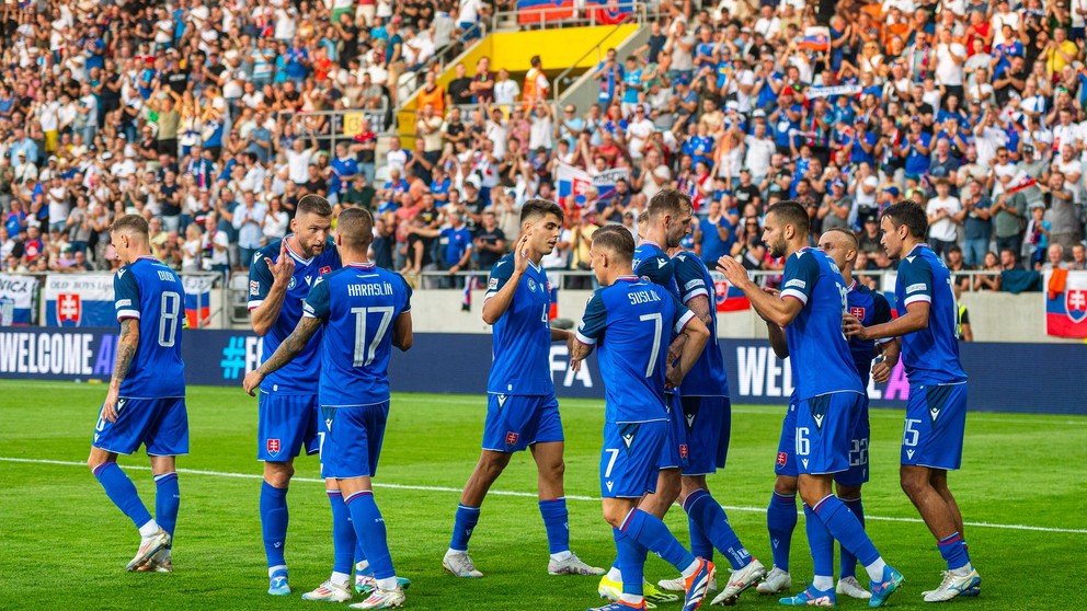 Slovenskí sokoli skórovali v 9 zápasoch v rade minimálne jeden gól. Na snímke v zápase Slovensko - Azerbajdžan 2:0 (Košice, 8.9.2024)