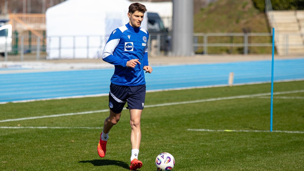 Sebastian Kóša na tréningu reprezentácie do 21 rokov v Šamoríne pred dvojzápasom s Nemeckom a Francúzskom (18.3.2025)