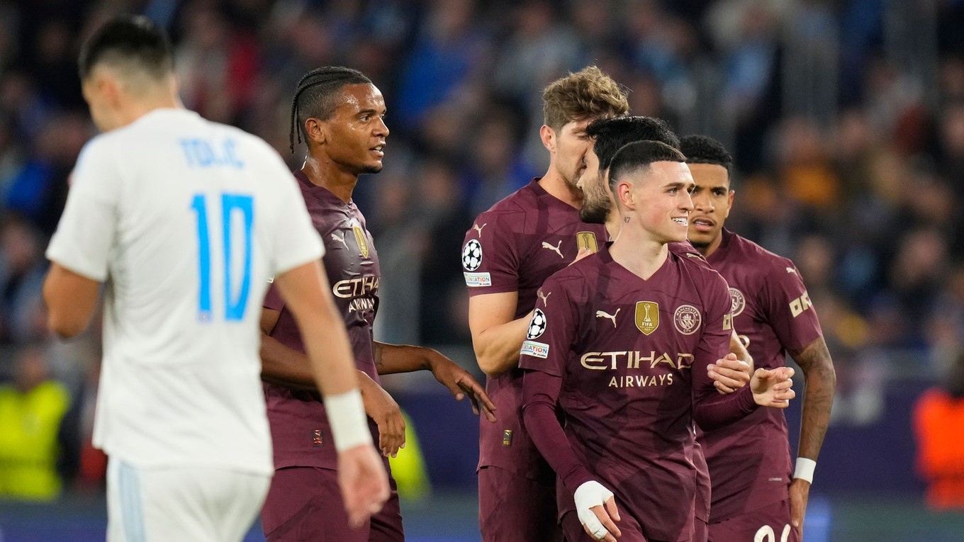 Phil Foden sa teší po strelenom góle v zápase ŠK Slovan Bratislava - Manchester City v 2. kole ligovej fázy Ligy majstrov.