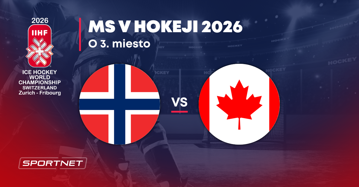 Nórsko - Kanada: ONLINE prenos zo zápasu o 3. miesto na MS v hokeji 2026 dnes.